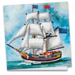 Diamond-Painting-Grußkarte, Segelschiff, 16cm x 16cm, inkl. Zubehör