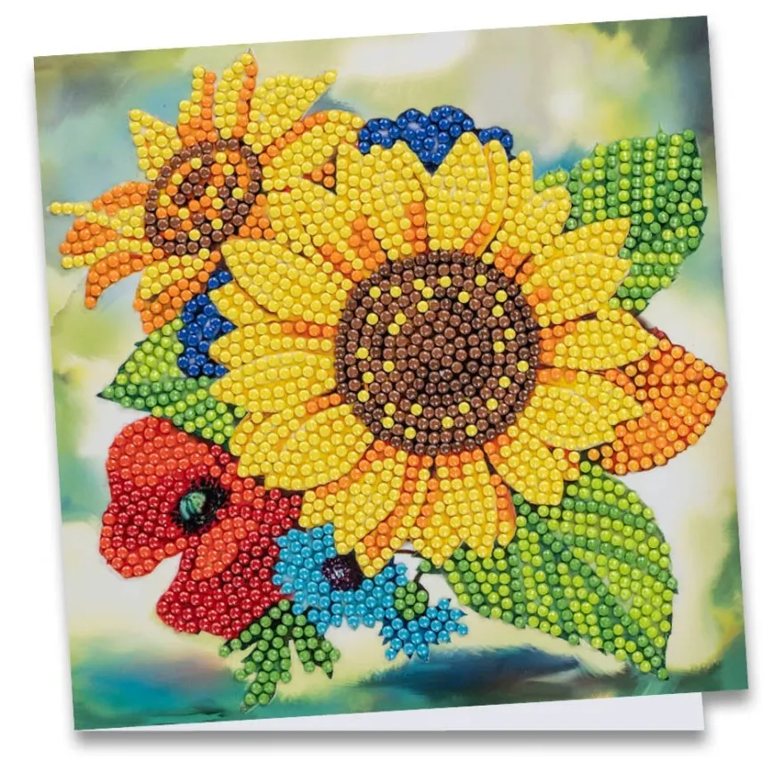 Diamond-Painting-Grußkarte, Sonnenblumenstrauß, 16cm x 16cm, inkl. Zubehör