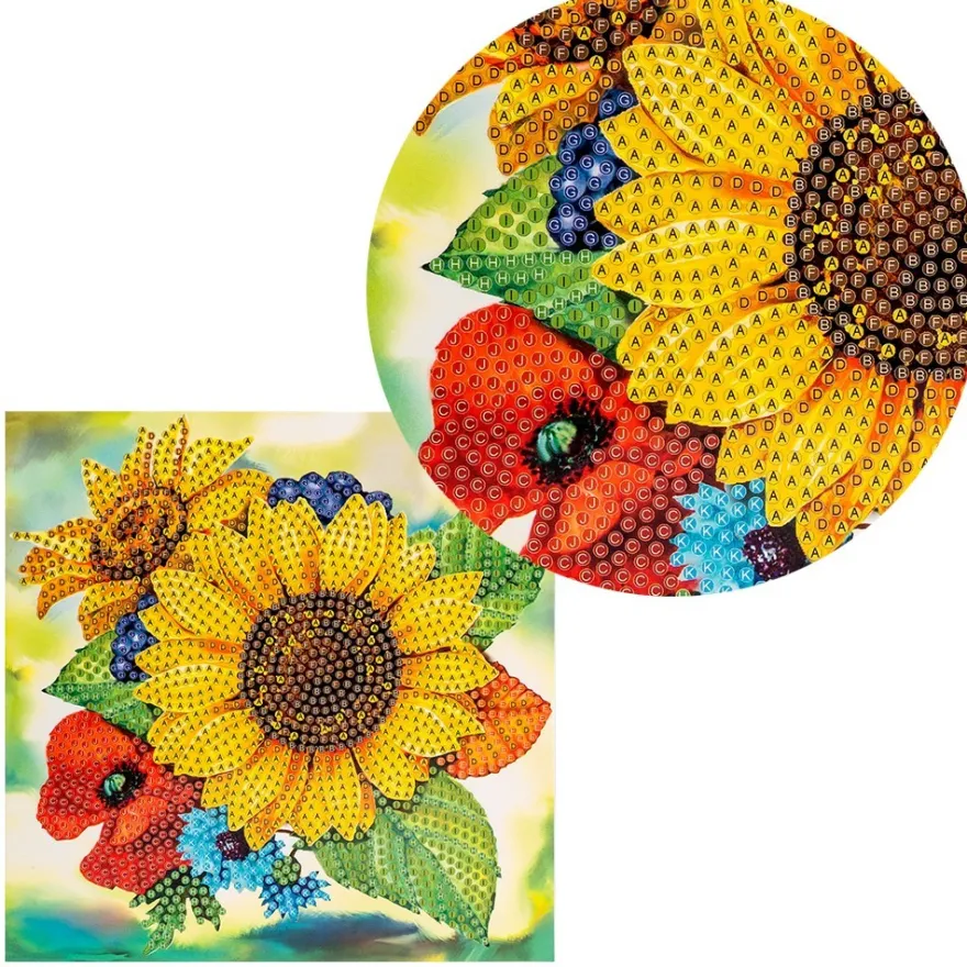 Diamond-Painting-Grußkarte, Sonnenblumenstrauß, 16cm x 16cm, inkl. Zubehör