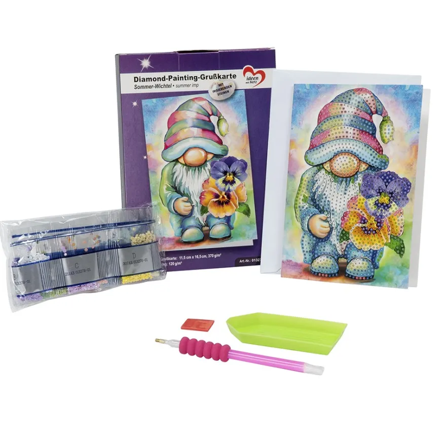 Diamond-Painting-Grußkarte, Sommer-Wichtel, irisierend, 11,5cmx 16,5cm, inkl. Umschlag & Werkzeug