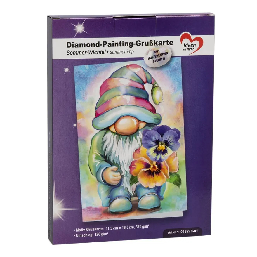 Diamond-Painting-Grußkarte, Sommer-Wichtel, irisierend, 11,5cmx 16,5cm, inkl. Umschlag & Werkzeug