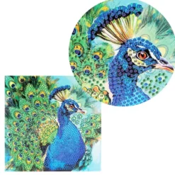 Diamond-Painting-Grußkarte, Strass, Pfau, 16cm x 16cm, inkl. Zubehör