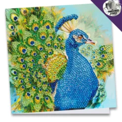 Diamond-Painting-Grußkarte, Strass, Pfau, 16cm x 16cm, inkl. Zubehör