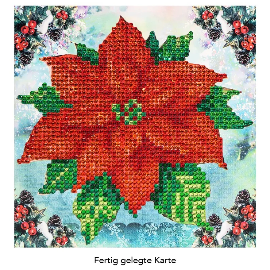 Diamond-Painting-Grußkarte, Strass, Weihnachtsstern, 16cm x 16cm, inkl. Zubehör