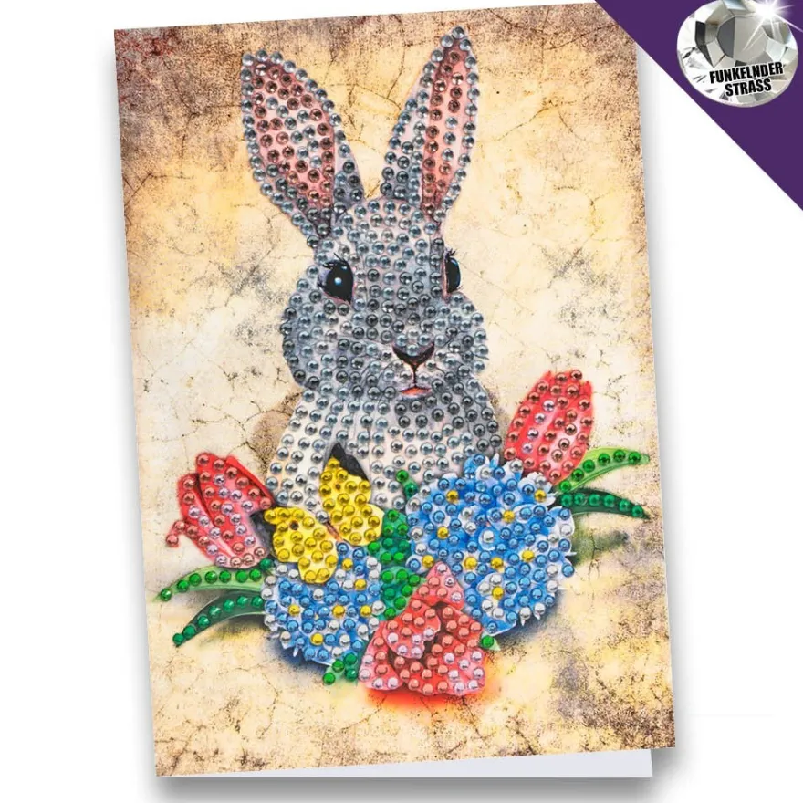 Diamond-Painting-Grußkarte, Strass, Hase 2, 11,5cm x 16,5cm, inkl. Zubehör