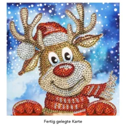 Diamond-Painting-Grußkarte, Strass, Rentier Rudolph, 16cm x 16cm, inkl. Zubehör
