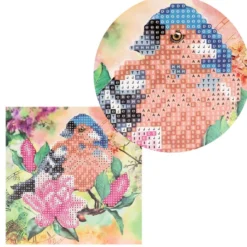 Diamond-Painting-Grußkarte, Strass, Vogel & Blumen 3, 16cm x 16cm, inkl. Zubehör