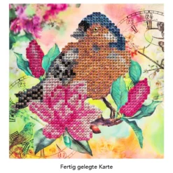 Diamond-Painting-Grußkarte, Strass, Vogel & Blumen 3, 16cm x 16cm, inkl. Zubehör