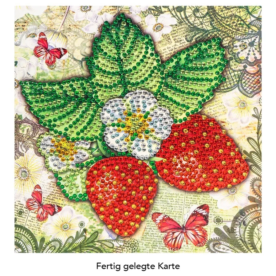 Diamond-Painting-Grußkarte, Strass, Erdbeeren, 16cm x 16cm, inkl. Zubehör