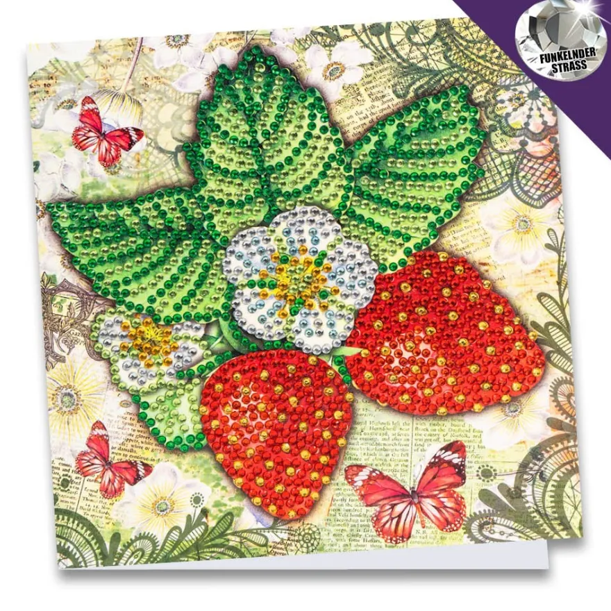 Diamond-Painting-Grußkarte, Strass, Erdbeeren, 16cm x 16cm, inkl. Zubehör