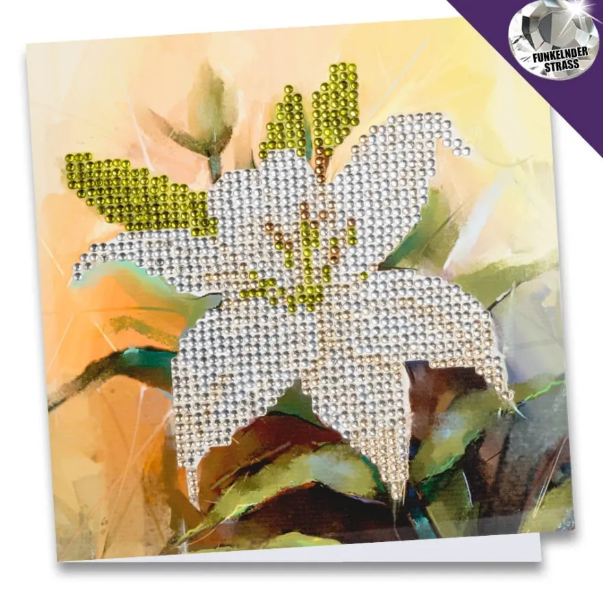 Diamond-Painting-Grußkarte, Strass, Lilie 1, 16cm x 16cm, inkl. Zubehör