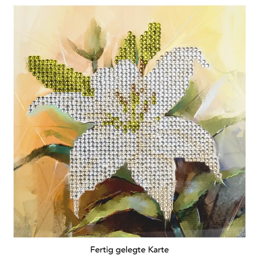 Diamond-Painting-Grußkarte, Strass, Lilie 1, 16cm x 16cm, inkl. Zubehör