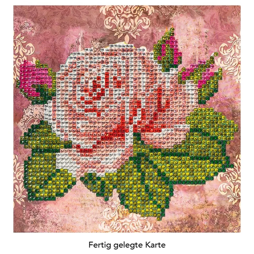 Diamond-Painting-Grußkarte, Strass, Rose 1, 16cm x 16cm, inkl. Zubehör