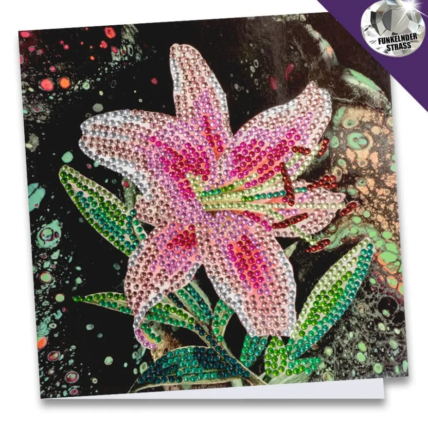 Diamond-Painting-Grußkarte, Strass, Lilie 3, 16cm x 16cm, inkl. Zubehör
