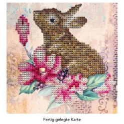 Diamond-Painting-Grußkarte, Strass, Hase & Blumen 1, 16cm x 16cm, inkl. Zubehör