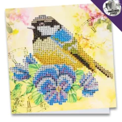 Diamond-Painting-Grußkarte, Strass, Vogel & Blumen 1, 16cm x 16cm, inkl. Zubehör