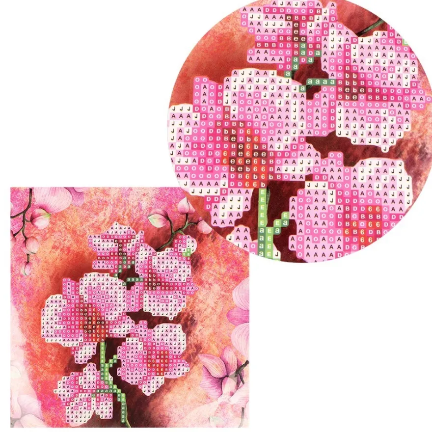 Diamond-Painting-Grußkarte, Strass, Orchidee, 16cm x 16cm, inkl. Zubehör