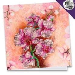 Diamond-Painting-Grußkarte, Strass, Orchidee, 16cm x 16cm, inkl. Zubehör
