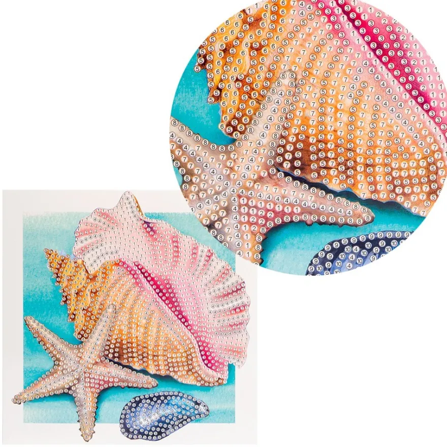 Diamond-Painting-Grußkarte, Strass, Muscheln, 16cm x 16cm, inkl. Zubehör