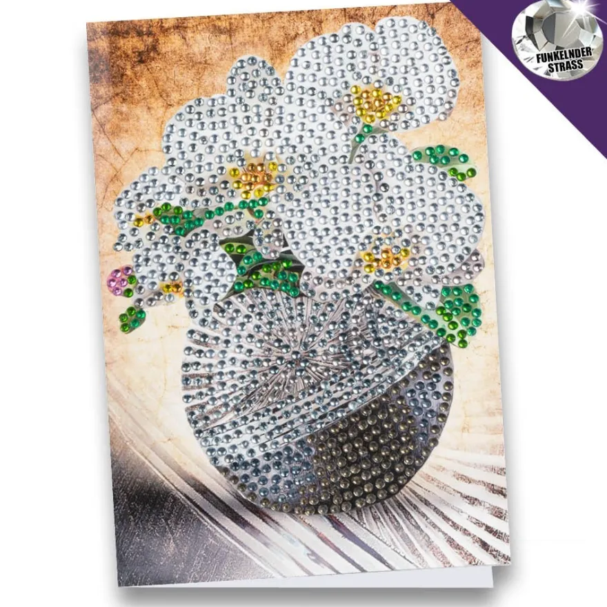 Diamond-Painting-Grußkarte, Strass, Orchideen, 11,5cm x 16,5cm, inkl. Zubehör