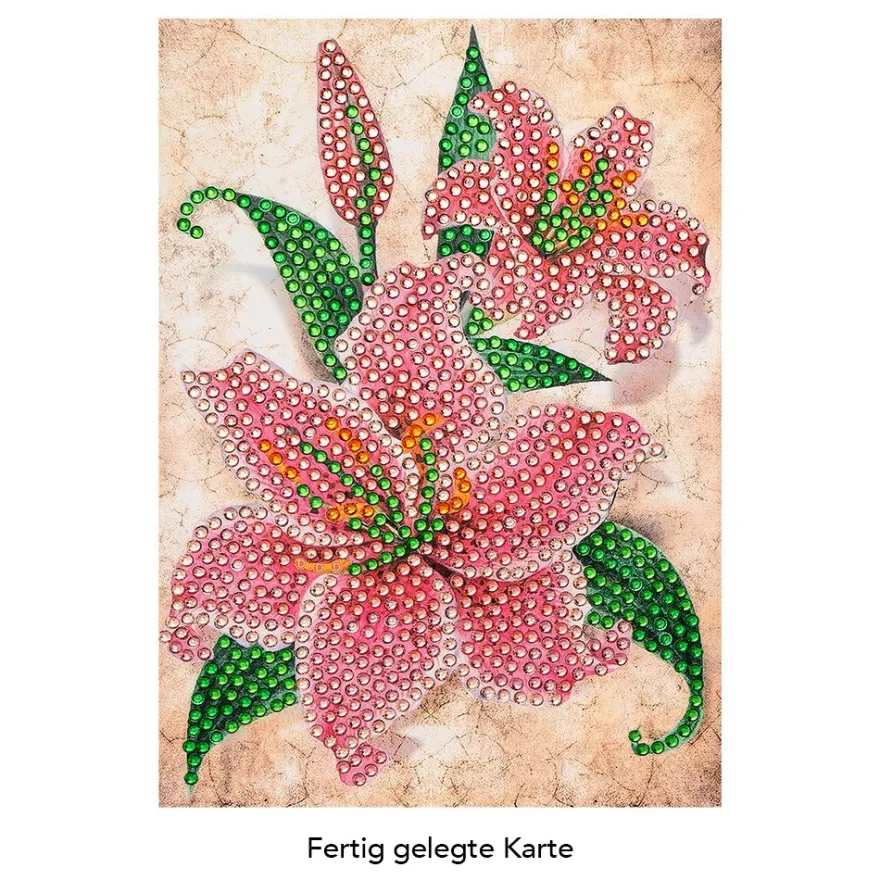 Diamond-Painting-Grußkarte, Strass, Lilie, 11,5cm x 16,5cm, inkl. Zubehör