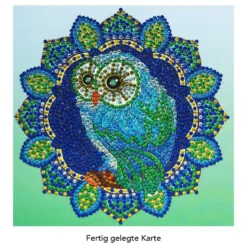 Diamond-Painting-Grußkarte, Strass, Eule, 16cm x 16cm, inkl. Zubehör