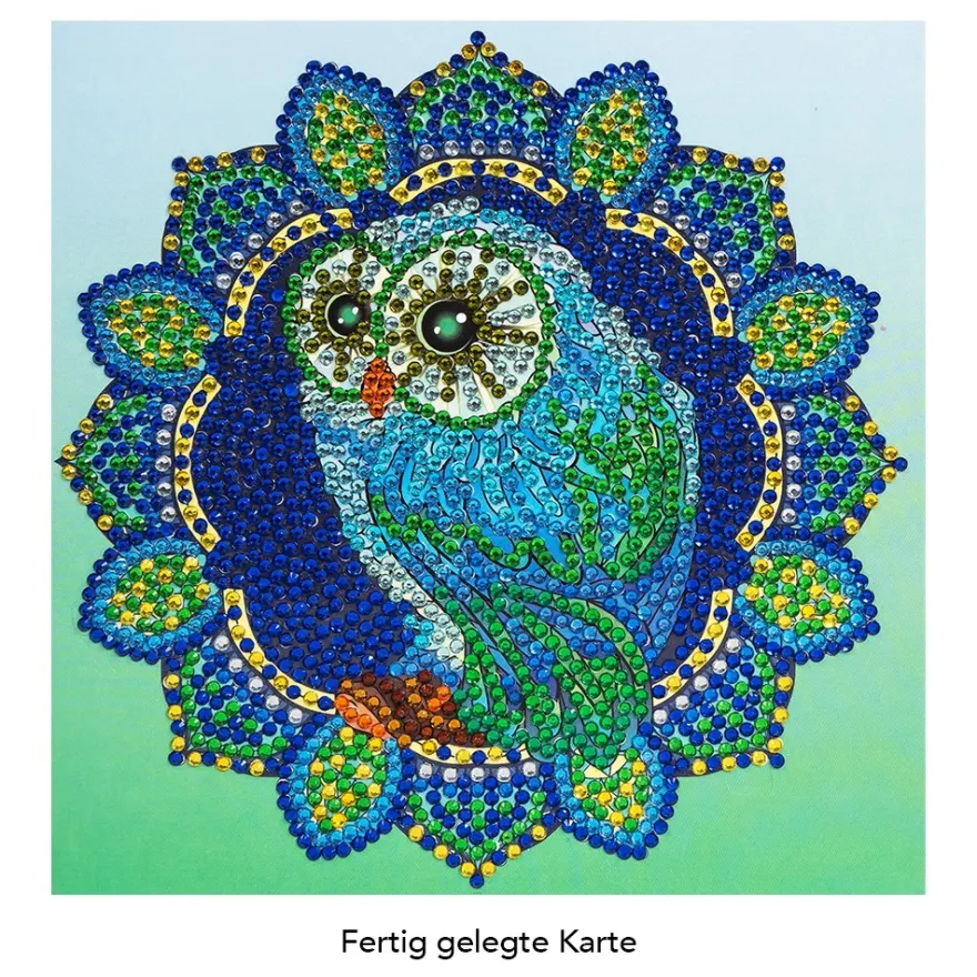 Diamond-Painting-Grußkarte, Strass, Eule, 16cm x 16cm, inkl. Zubehör