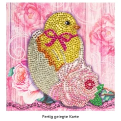 Diamond-Painting-Grußkarte, Strass, Küken 3, 16cm x 16cm, inkl. Zubehör