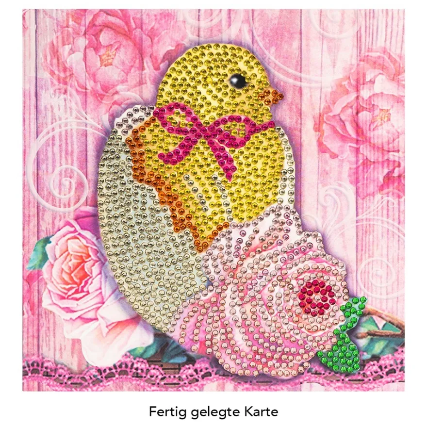 Diamond-Painting-Grußkarte, Strass, Küken 3, 16cm x 16cm, inkl. Zubehör