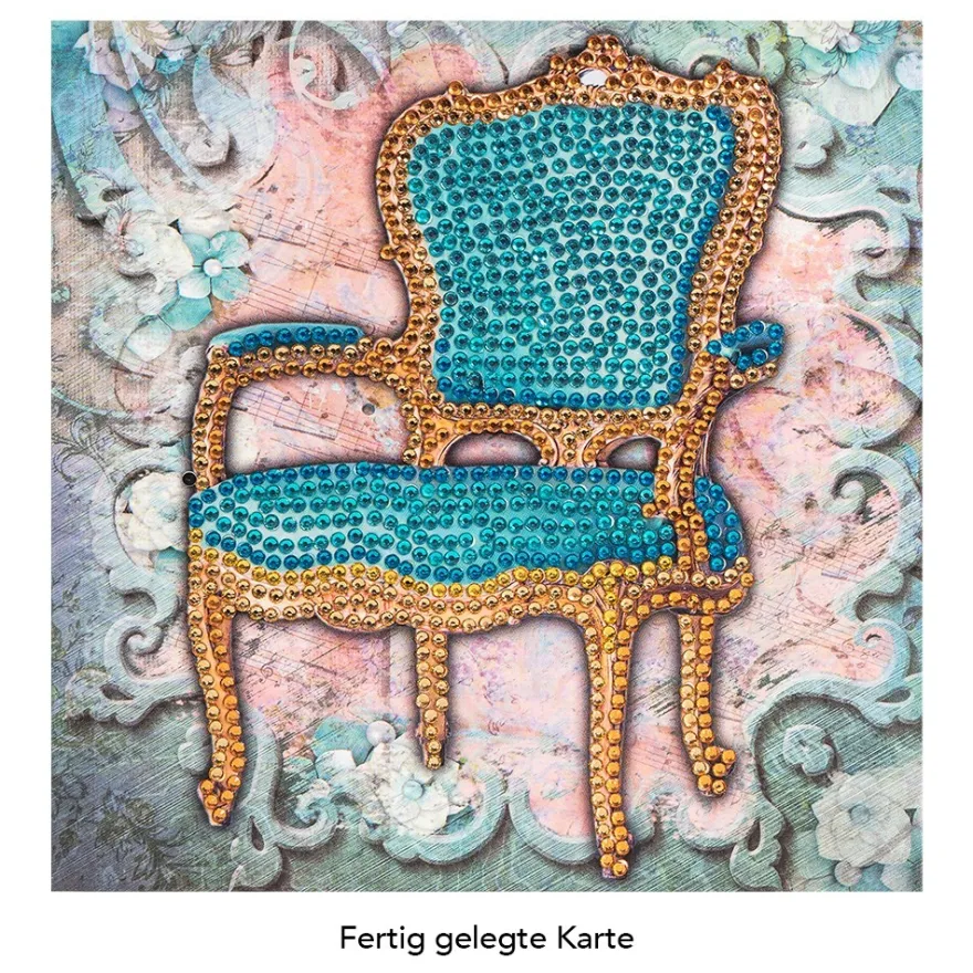 Diamond-Painting-Grußkarte, Strass, Barock-Sessel, 16cm x 16cm, inkl. Zubehör
