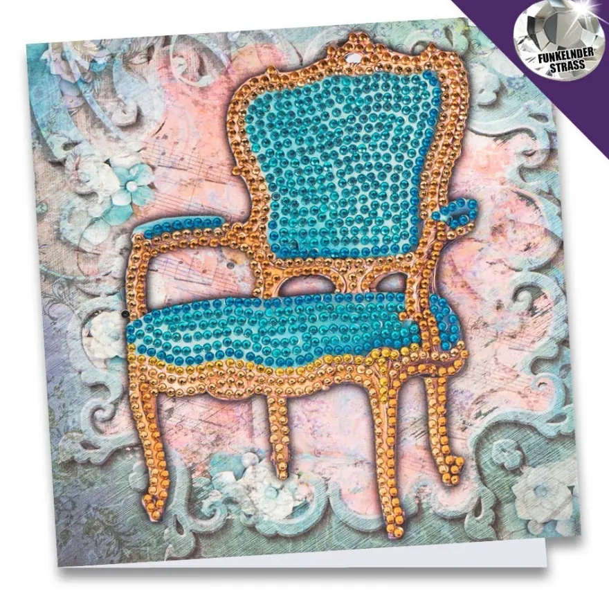 Diamond-Painting-Grußkarte, Strass, Barock-Sessel, 16cm x 16cm, inkl. Zubehör