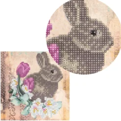 Diamond-Painting-Grußkarte, Strass, Hase & Blumen 2, 16cm x 16cm, inkl. Zubehör