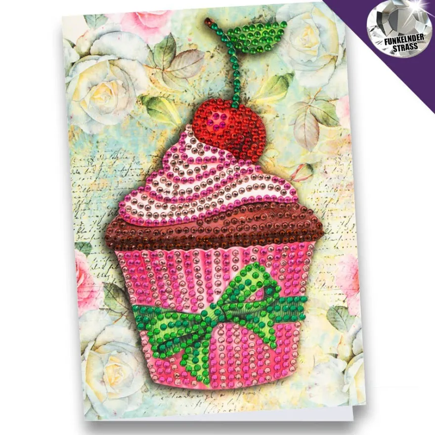 Diamond-Painting-Grußkarte, Strass, Cupcake, 11,5cm x 16,5cm, inkl. Zubehör