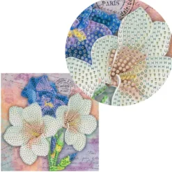 Diamond-Painting-Grußkarte, Strass, Lilien und Iris, 16cm x 16cm, inkl. Zubehör