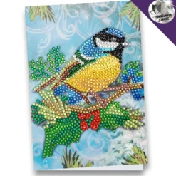 Diamond-Painting-Grußkarte, Strass, Kohlmeise auf Ast, 11,5cm x 16,5cm, inkl. Zubehör