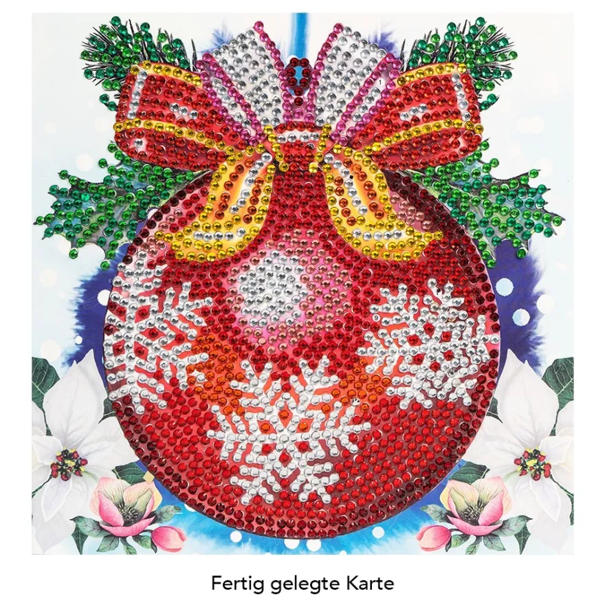 Diamond-Painting-Grußkarte, Strass, Weihnachtskugel, 16cm x 16cm, inkl. Zubehör