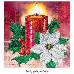Diamond-Painting-Grußkarte, Strass, Kerze mit Weihnachtsstern, 16cm x 16cm, inkl. Zubehör