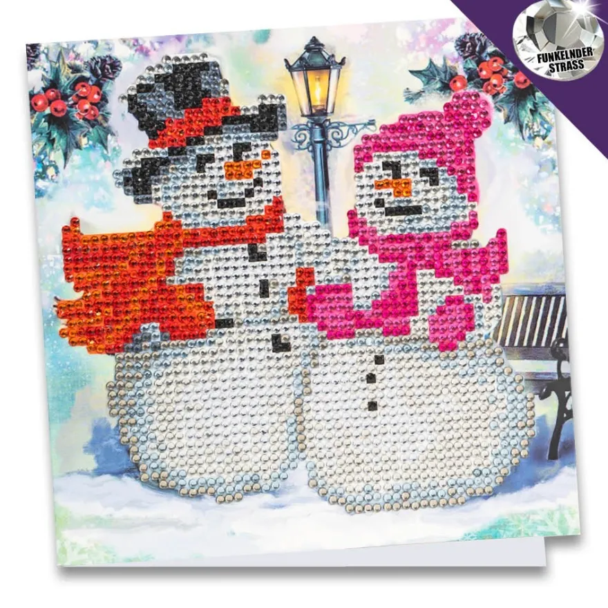 Diamond-Painting-Grußkarte, Strass, Schneemänner, 16cm x 16cm, inkl. Zubehör