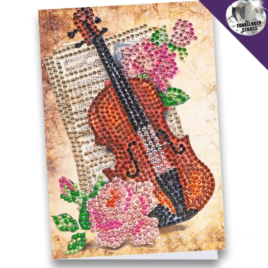 Diamond-Painting-Grußkarte, Strass, Geige, 11,5cm x 16,5cm, inkl. Zubehör