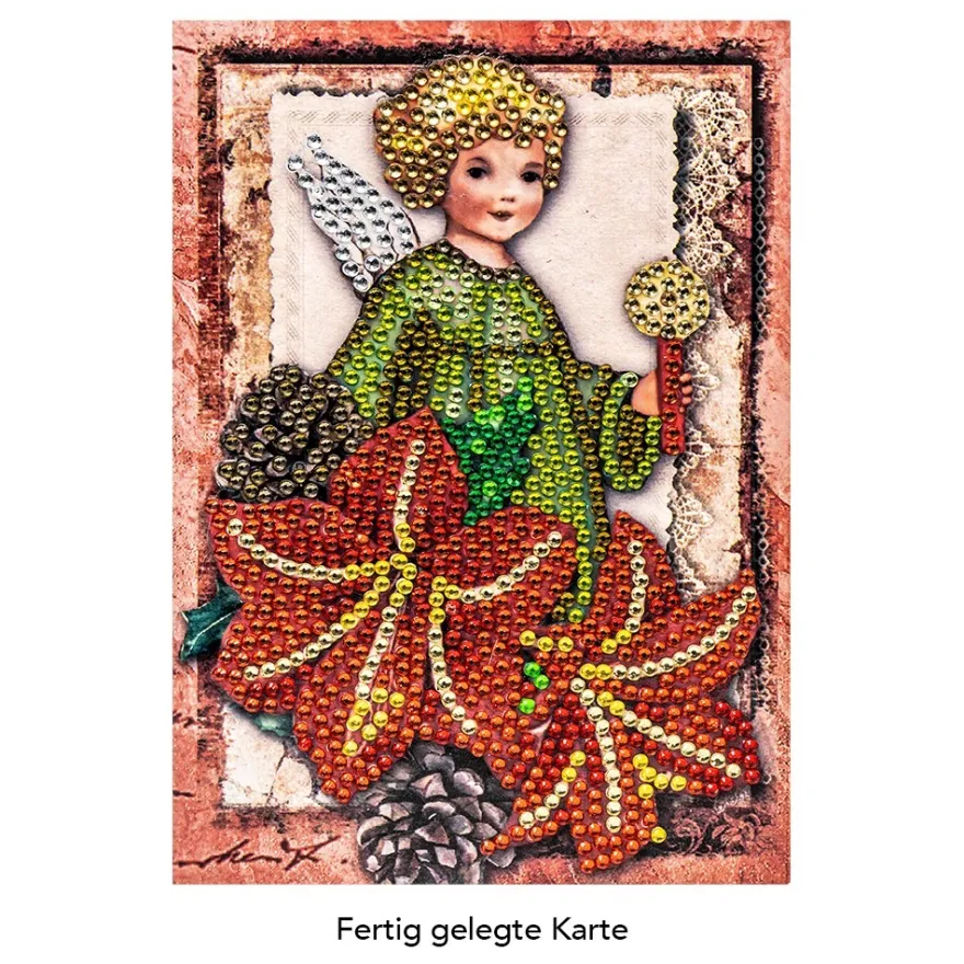 Diamond-Painting-Grußkarte, Strass, Engel mit Kerze und Amaryllis, 11,5cm x 16,5cm, inkl. Zubehör