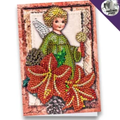 Diamond-Painting-Grußkarte, Strass, Engel mit Kerze und Amaryllis, 11,5cm x 16,5cm, inkl. Zubehör