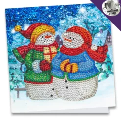 Diamond-Painting-Grußkarte, Strass, Schneemänner 2, 16cm x 16cm, inkl. Zubehör