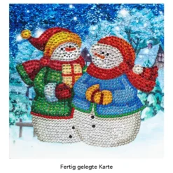 Diamond-Painting-Grußkarte, Strass, Schneemänner 2, 16cm x 16cm, inkl. Zubehör