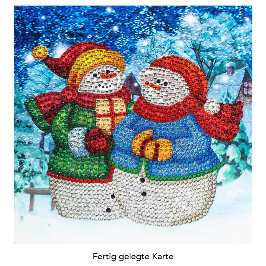 Diamond-Painting-Grußkarte, Strass, Schneemänner 2, 16cm x 16cm, inkl. Zubehör