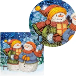 Diamond-Painting-Grußkarte, Strass, Schneemänner 2, 16cm x 16cm, inkl. Zubehör