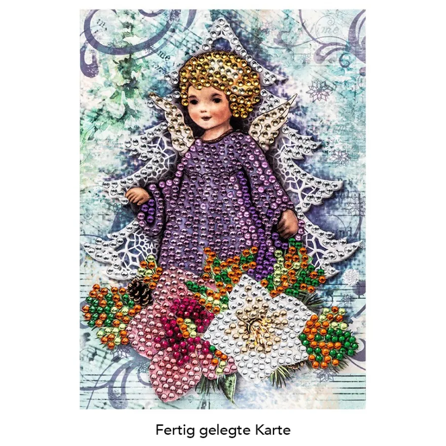 Diamond-Painting-Grußkarte, Strass, Engel mit Christrosen, 11,5cm x 16,5cm, inkl. Zubehör