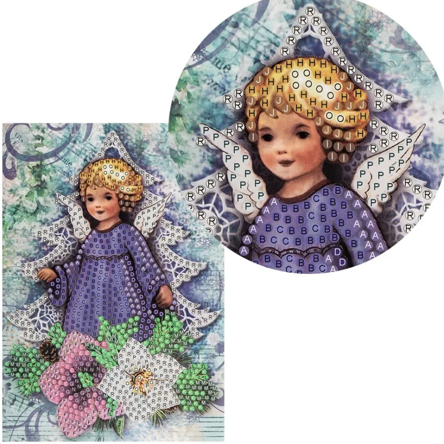 Diamond-Painting-Grußkarte, Strass, Engel mit Christrosen, 11,5cm x 16,5cm, inkl. Zubehör