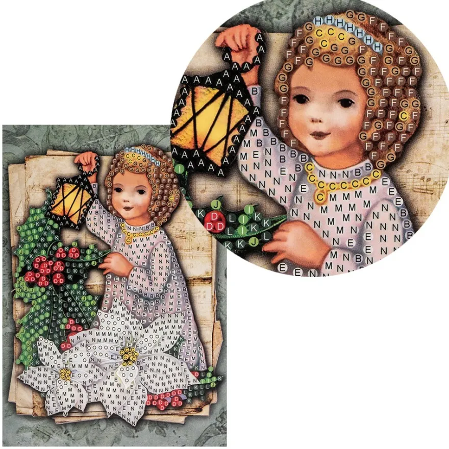 Diamond-Painting-Grußkarte, Strass, Engel mit Laterne, 11,5cm x 16,5cm, inkl. Zubehör