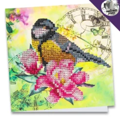 Diamond-Painting-Grußkarte, Strass, Vogel & Blumen 2, 16cm x 16cm, inkl. Zubehör