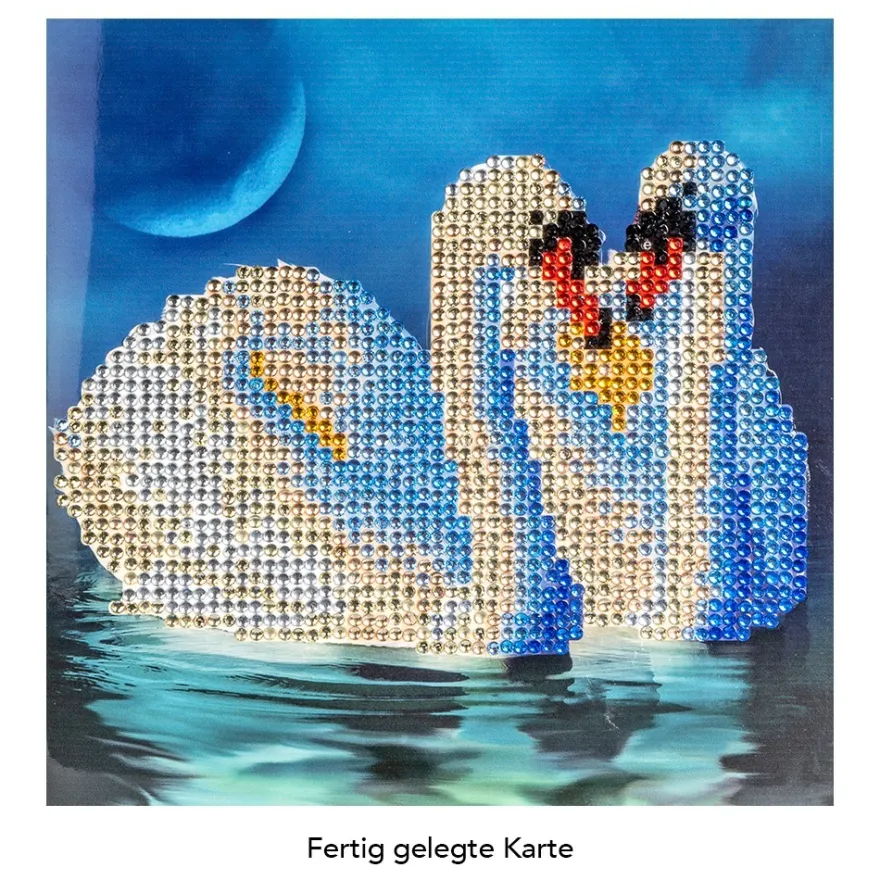 Diamond-Painting-Grußkarte, Strass, Schwäne, 16cm x 16cm, inkl. Zubehör